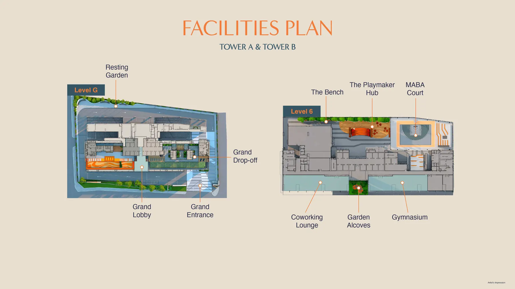 Maba Suitez facility plan for ground floor and Level 6